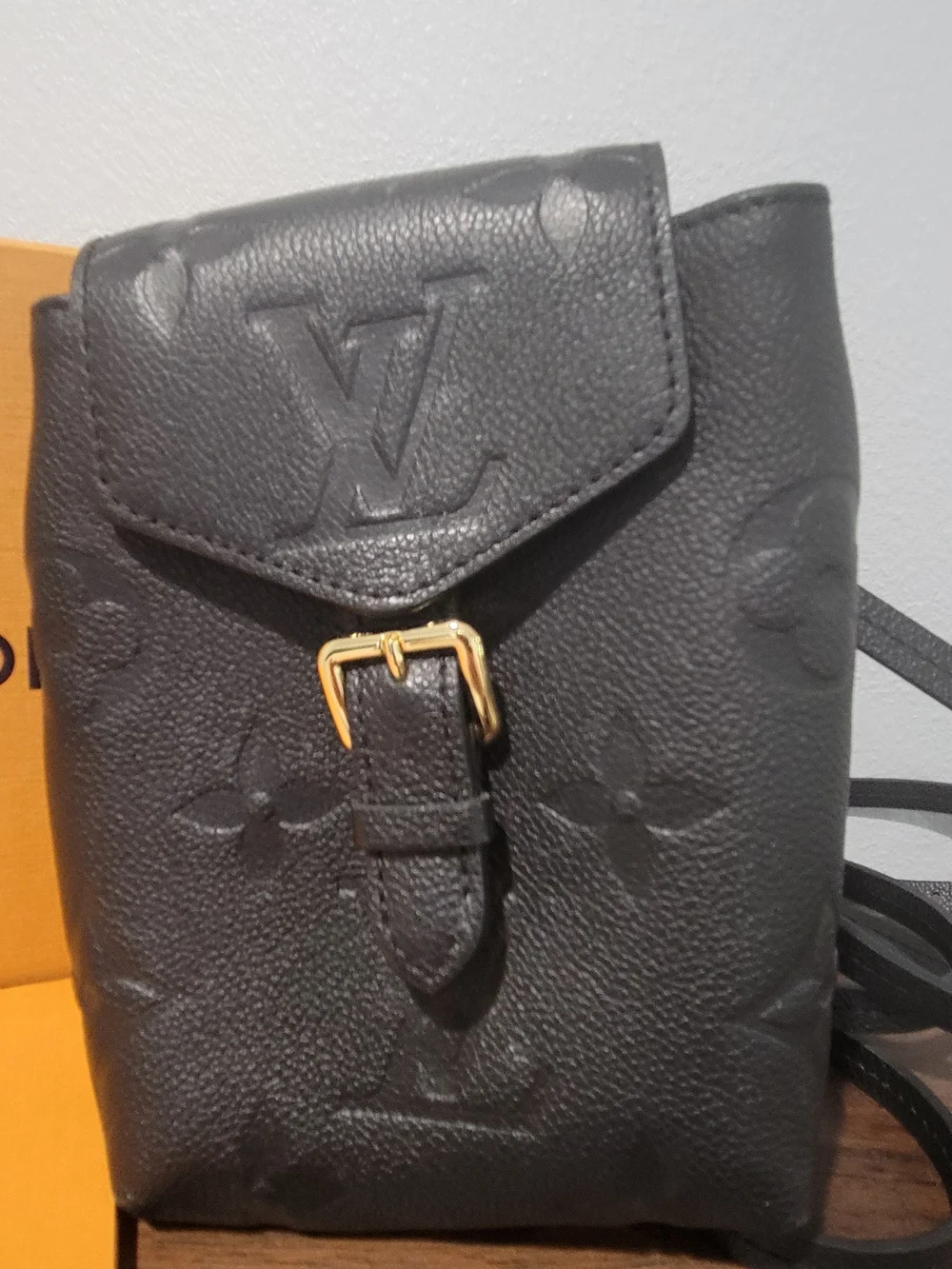 Louis Vuitton Black Embossed Monogram Messenger Bag with Gold Buckle